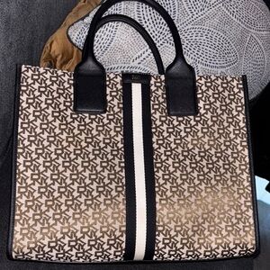 DKNY Black and Brown Geometric Tote Bag